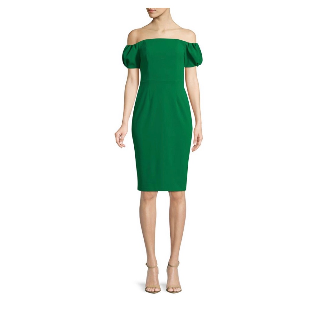 Betsy & Adam Off The Shoulder Green Sheath Dress